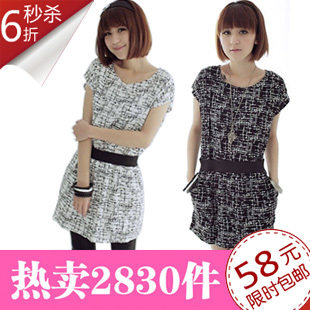 2011新款夏装新品2011女装仙宽松显瘦长款T恤裙子条纹大码连衣裙 价格:78.00