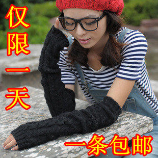 包邮韩版加厚加长手套女冬季长款手臂套针织毛线手套袖套半指手套