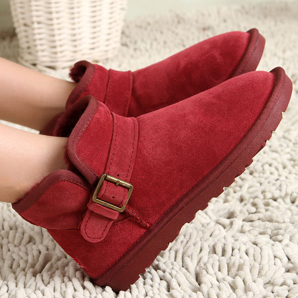 冬季情侣牛皮雪地靴...