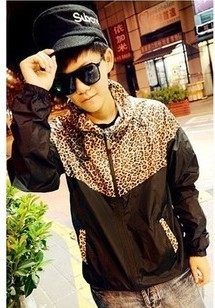 Autumn Korean lovers hooded windbreaker forest Crescent Windrunner jacket men and women couple models coat, Leopard print trench coat