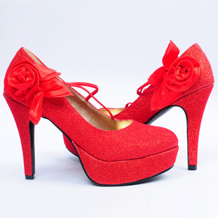  幸服良呈 新款 红色超高跟防水台结婚鞋 新娘结婚鞋 旗袍鞋