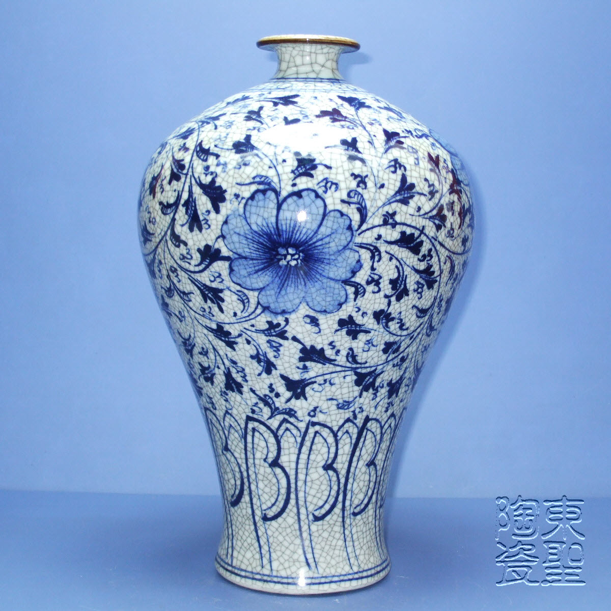 裂纹釉青花仿古梅瓶 景德镇手绘青花陶瓷瓶 仿古瓷器 青花瓷摆设