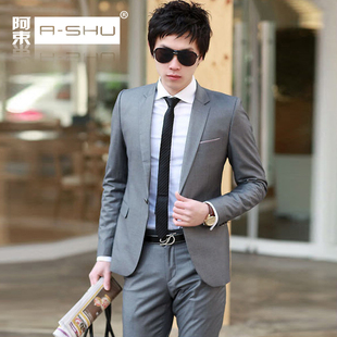  韩版西服套装 新郎西装 男士商务修身两件套 结婚韩版西装