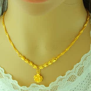  久不褪色 高仿黄金项链 新娘婚嫁饰品 镀金项链女 幸福花沙金项链