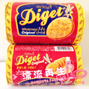  韩国 好丽友diget奥里恩 全麦牛奶消化饼干 吃不胖饼干194克红
