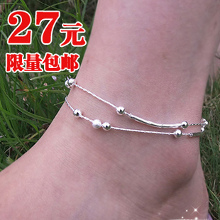  包邮 脚链女韩版时尚饰品925纯银脚链银饰脚链 双层脚链 脚链银