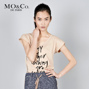 MO&amp;Co. 摩安珂 2012 春夏女装 M112TST11斜裁纯棉T恤 休闲字母T恤