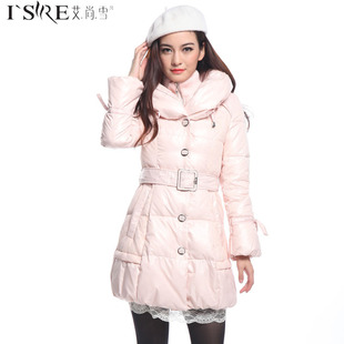  艾尚雪羽绒服女中长款清仓 新款潮蕾丝33134