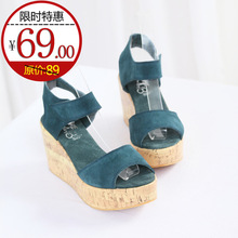 弄里人佳---日系坡跟防水高台全真皮凉鞋大码女鞋35-43码RH168-1