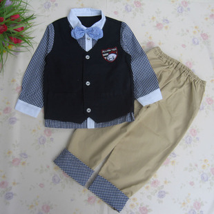 现货包邮秋季童装allo男童学院风小领结马甲儿童套装男宝宝2件套