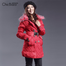 女装 2011新款 棉衣 女装 冬装 双排扣修身棉服 <span class=H>菱形</span><span class=H>格</span>毛领12W072