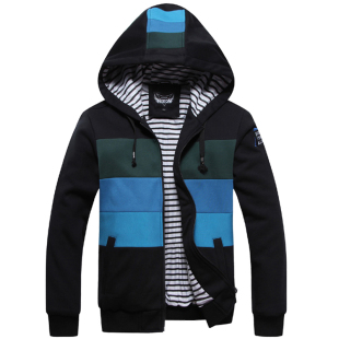  年春装新款时尚休闲开衫外套男士以纯板型连帽卫衣学生装上衣