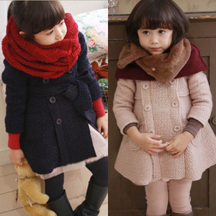  韩版冬款童装女童双排扣大衣 儿童呢子夹棉风衣 外套 棉衣