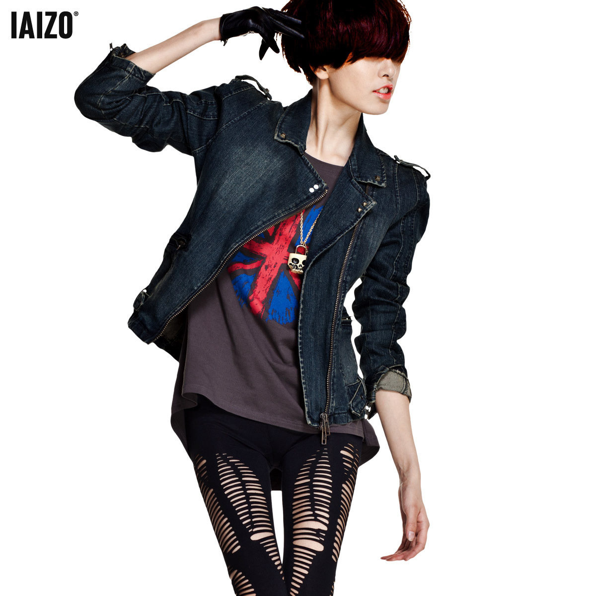 OC 七格格 IAIZO长袖牛仔短外套 女式牛仔衣 01C1625