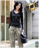 促销特价春季新款韩版时尚V领t恤长袖打底衫大码女装 60356