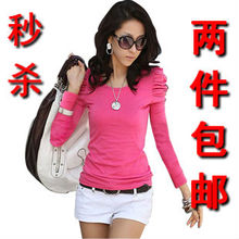 2012新款春装<span class=H>长袖</span>t恤女款韩版<span class=H>泡泡</span><span class=H>袖</span> <span class=H>耸肩</span> 修身打底衫纯棉白色