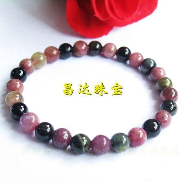 昌达天然碧玺手链6mm彩碧玺圆珠手链水晶手链CDZB-0206 昌达天然碧玺手链6mm彩碧玺圆珠手链水晶手链CDZB-0206