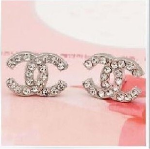  爆款 时尚 大牌 满钻双C耳钉 钻石耳环 字母耳钉 女286