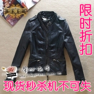 Zara皮衣女机车服短款夹克立领显瘦修身水洗特价 限时促销