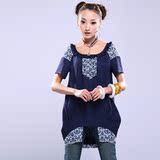 裂帛春夏 U型 花领 拼色上衣 衬衫 拼图2385@