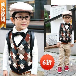  luyookids男孩背心新款儿童背心｜儿童马夹｜开衫 儿童针织背心