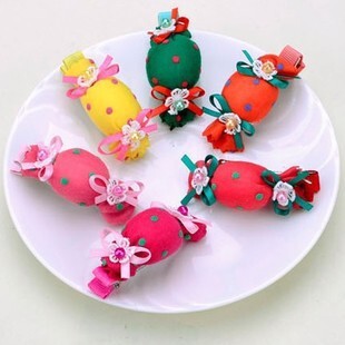  批发韩版饰品立体糖果柔棉儿童发夹BB夹鸭嘴夹压夹 发圈对绳皮筋