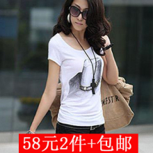 2012夏装新款 韩版 女装 印花 圆领 t恤 短袖 女 纯棉 短袖t恤