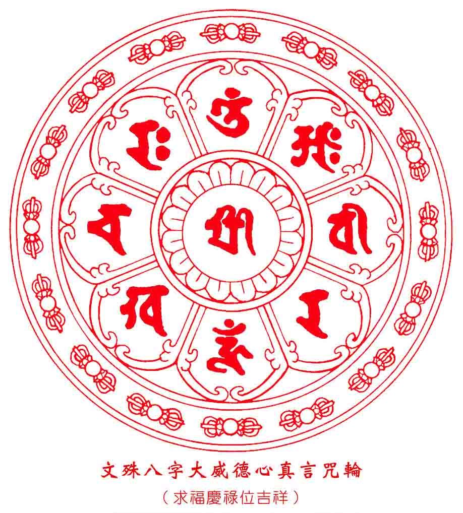 文殊菩萨八字威德心咒轮求福禄寿吉祥.精美照片塑封a4卡纸