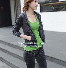 新款2012春秋 百搭女装天鹅绒净色休闲运动服瑜伽卫衣套装 S26