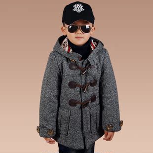  展禾 童装休闲男童羊毛呢大衣儿童中长款加厚韩版外套 秋冬装