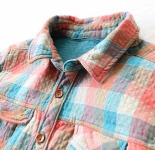 y-2041*森林系彩色格子长款厚棉衬衫_特米返利