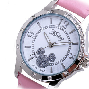  正品迪士尼米奇手表 时尚新款女生女孩少女表 皮带韩版水钻表