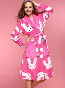 Dream ba Sally household to take big white rabbit coral flocking parent-child household robe (mom) 012011435