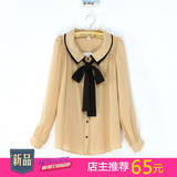 2012春装新款女装 韩版日系娃娃领领结蝴蝶结长袖雪纺衬衫衬衣B14
