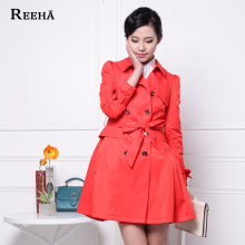 REEHA 2012春装新款 经典双排扣裙摆 腰带中长款修身OL风衣外套