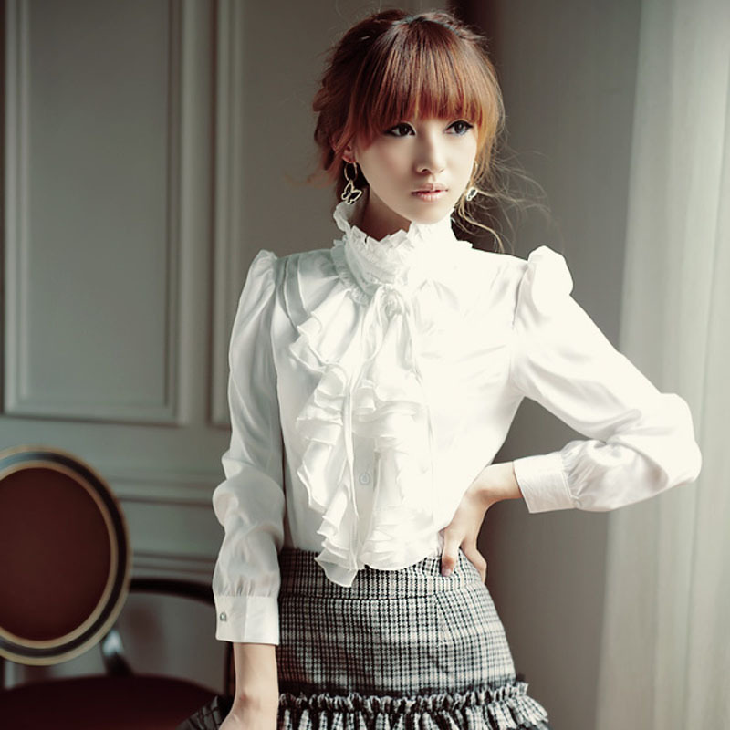 荷叶边衬衫女长袖...