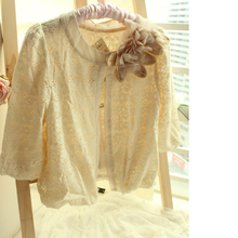 2012春季新款 韩国名媛淑女 蕾丝花朵 小泡袖全蕾丝短外套/开衫