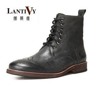  朗蒂维 秋冬新品 真皮英伦风休闲布洛克工装军靴男靴子 L12S011A