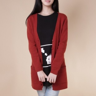 女式新款羊绒衫V领外套<em>春秋</em>羊绒<em>开衫女中长款</em>