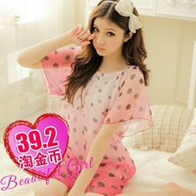 新品 2012夏日系可爱公主性感女夏雪纺短袖睡裙 水玉波点