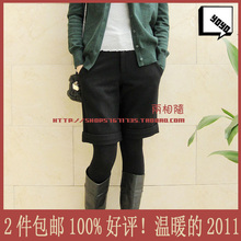 两件包邮 2011短裤秋冬女毛呢靴裤韩版显瘦卷边直筒中腰中裤 4色