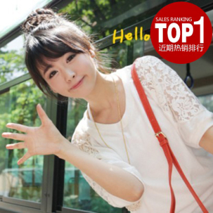  包邮夏装新款韩版蕾丝拼接宽松短袖T恤 纯棉中袖上衣女蝙蝠式