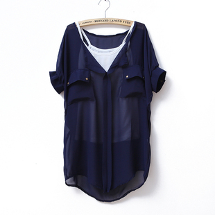 Spring/summer 2012 new pure color chiffon round neck bat sleeve chiffon shirt + vest at  end of set of 2 WC1106