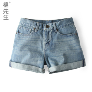  棉先生 夏季必备 爆款 新款卷边翻边女士牛仔短裤 女式热裤 X6854
