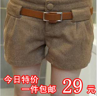 包邮 秋冬新款韩版女装大码显瘦长版型休闲毛呢短裤女打底短靴裤