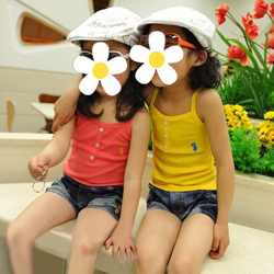  外贸原单夏装儿童吊带背心 纯棉 女童吊带衫 玫红白色