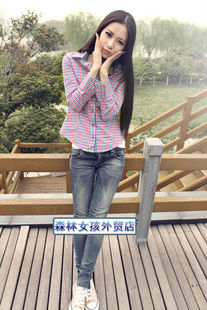 PEACEBIRD/太平鸟 女装2012款夏装纯棉格子长袖衬衫AJ1040226