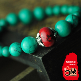  礼物古朵民族风小饰品批发原创设计绿松石藏饰手链女蓝09066