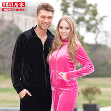 红豆居家服时尚金丝绒小翻领休闲运动情侣家居服套装 男/女