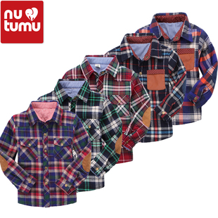  淘金币 纳图木 儿童衬衫男童长袖 男童夹棉衬衫 加厚衬衫 格